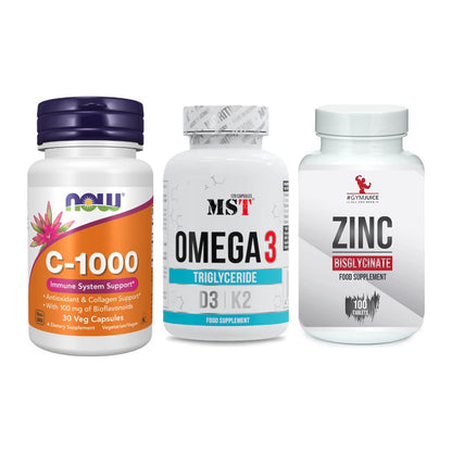 Immun-Set: Now Foods Vitamin + MST Omega 3 500 + #GYMJUICE ZINC – alle enthaltenen Artikel