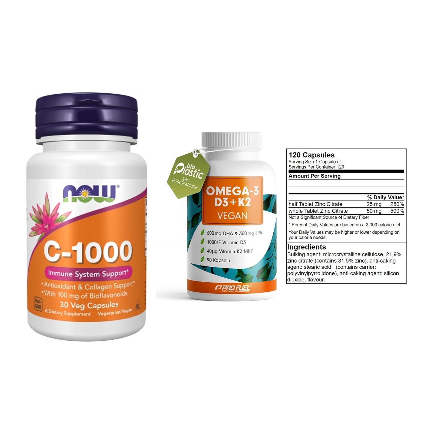 Immun-Set: Now Foods Vitamin + ProFuel Omega 3 + GN Zinc Citrate – alle enthaltenen Artikel