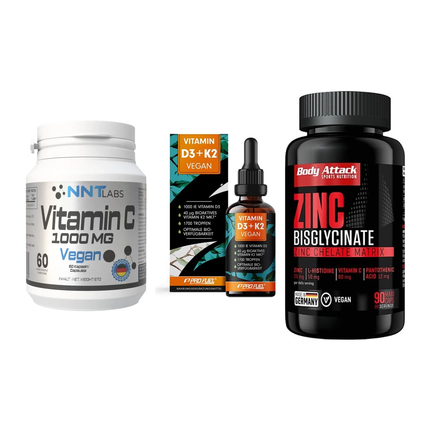 Immun-Set: NNT Vitamin C + ProFuel Vitamin + Body Attack Zink – alle enthaltenen Artikel