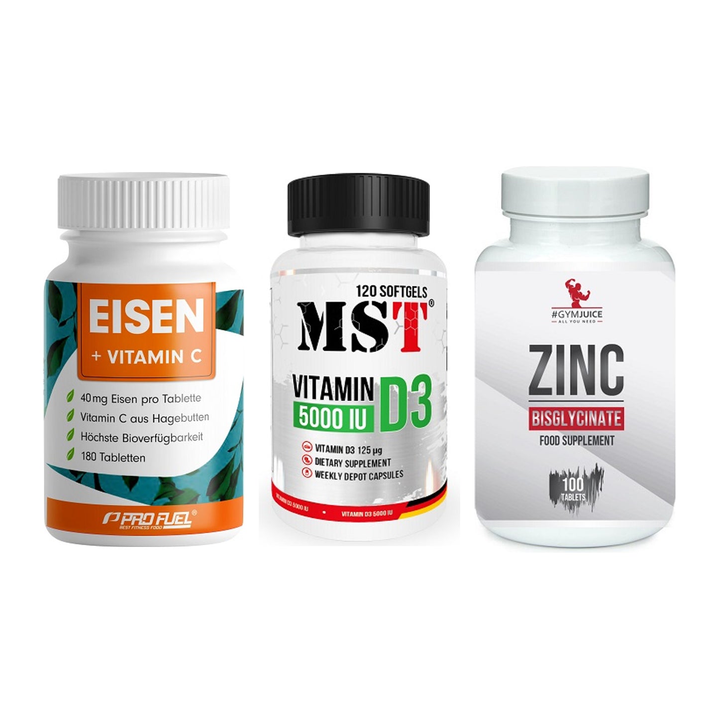 Immun-Set: ProFuel EISEN + MST Vitamin D3 + #GYMJUICE ZINC – alle enthaltenen Artikel