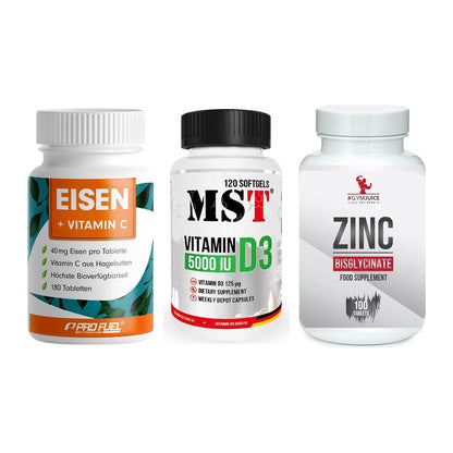 Immun-Set: ProFuel EISEN + MST Vitamin D3 + #GYMJUICE ZINC – alle enthaltenen Artikel