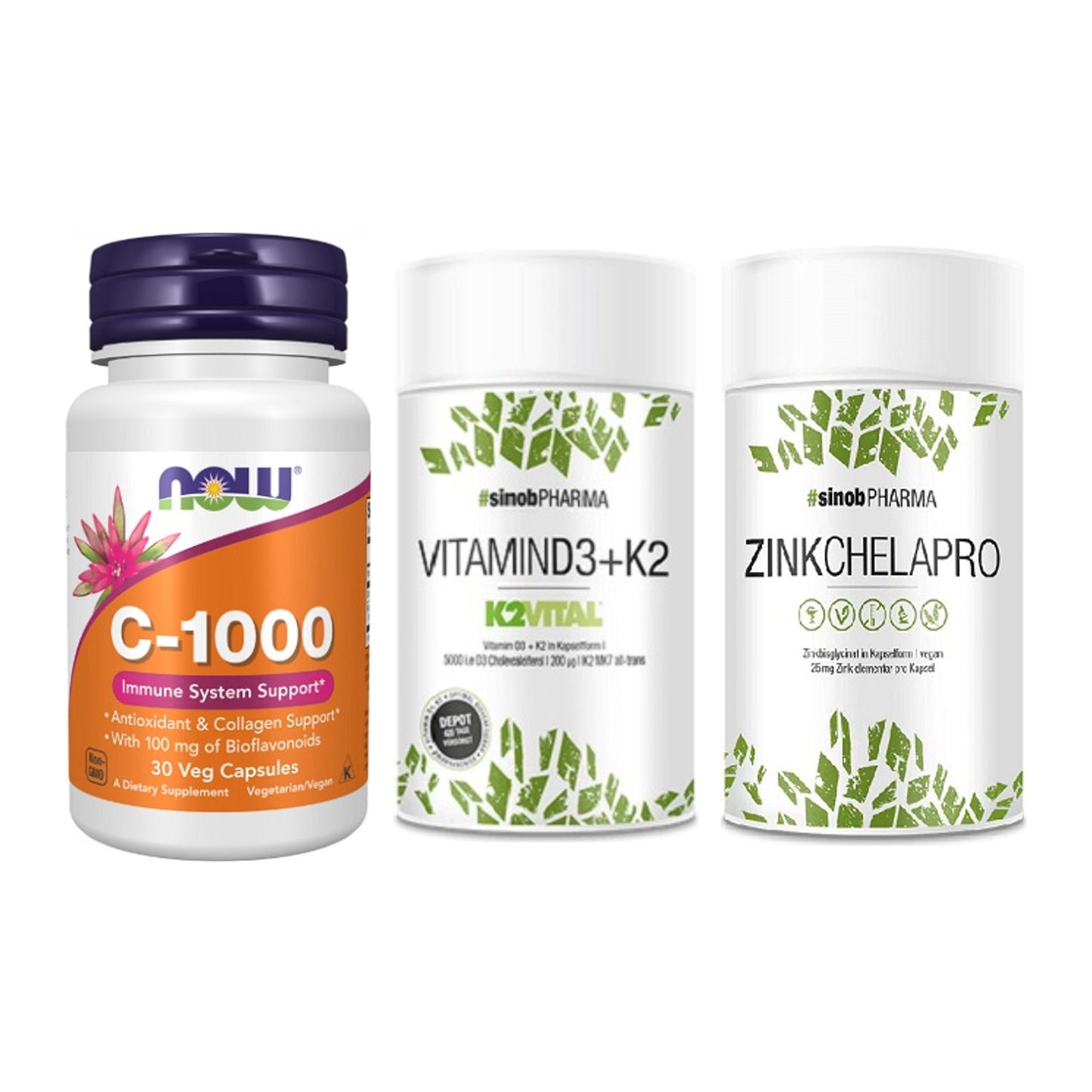 Immun-Set: Now Foods Vitamin + Sinob Vitamin D3 + Sinob Zink – alle enthaltenen Artikel