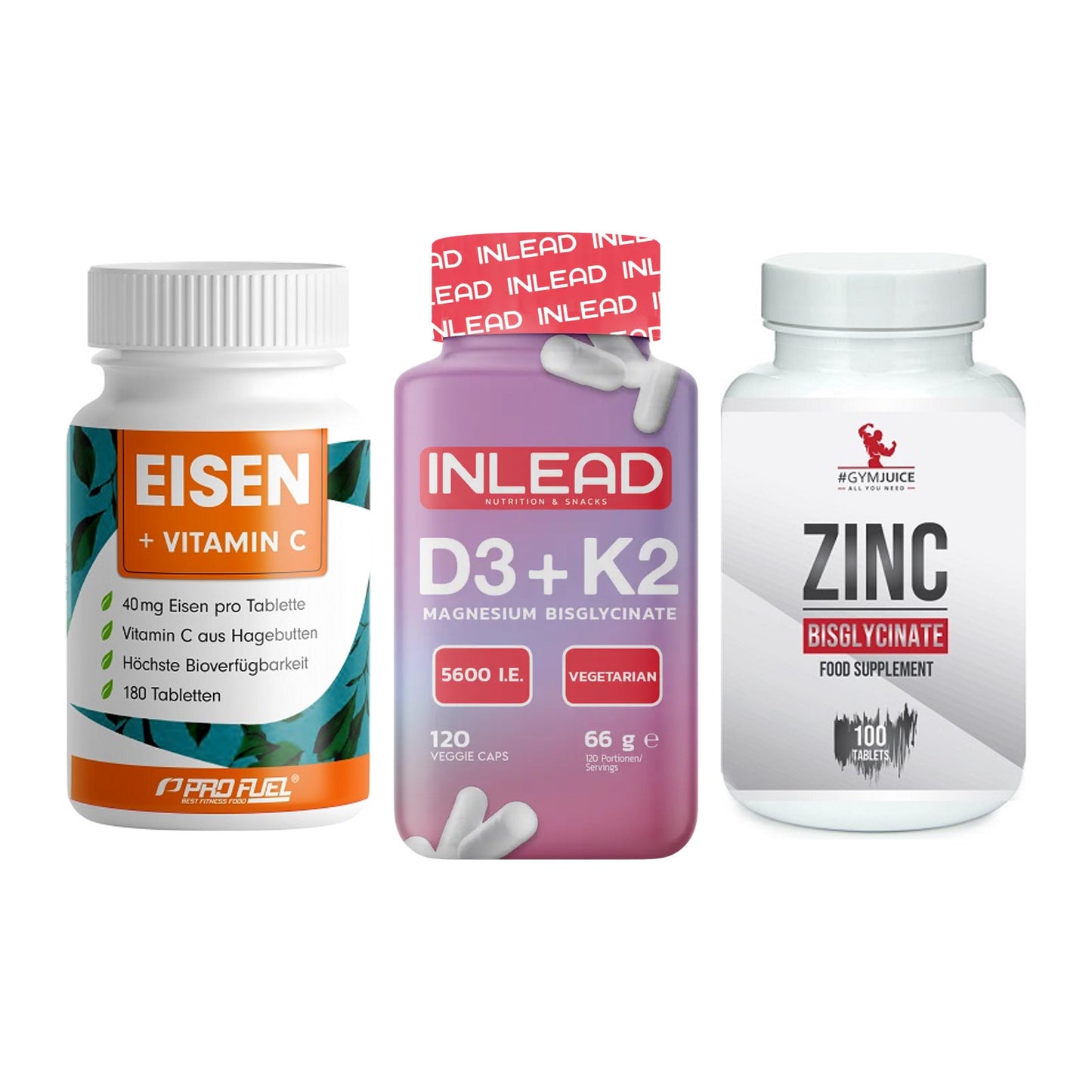 Immun-Set: ProFuel EISEN + INLEAD Vitamin D3 + #GYMJUICE ZINC – alle enthaltenen Artikel