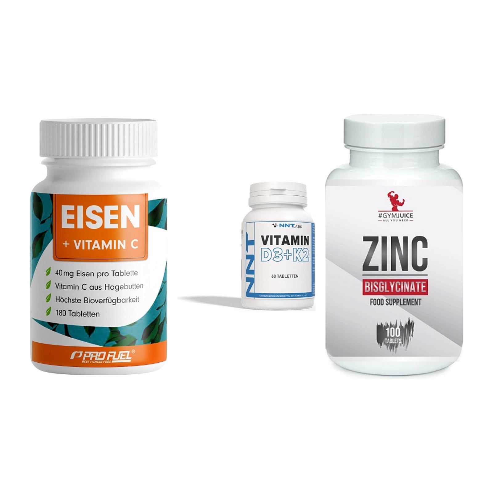 Immun-Set: ProFuel EISEN + NNT Vitamin D3+K2 + #GYMJUICE ZINC – alle enthaltenen Artikel