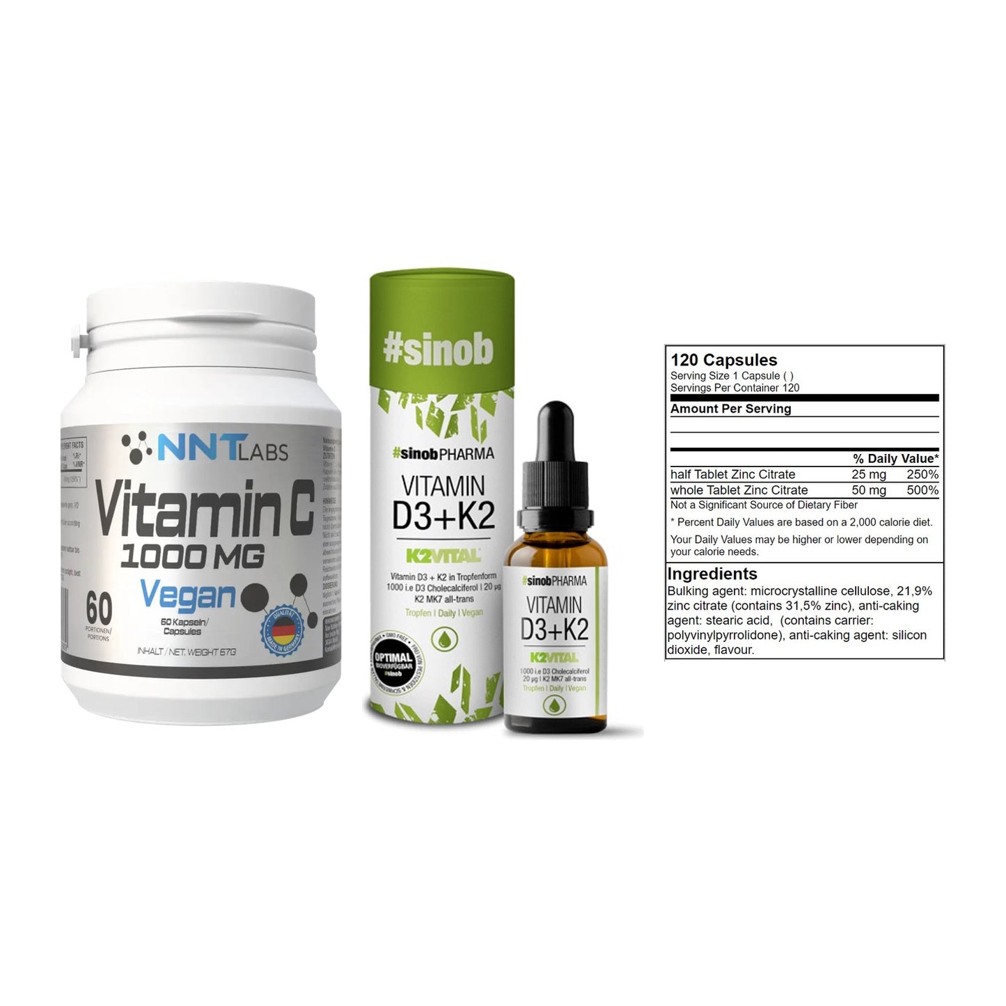 Immun-Set: NNT Vitamin C + Sinob Vitamin D3 + GN Zinc Citrate – alle enthaltenen Artikel