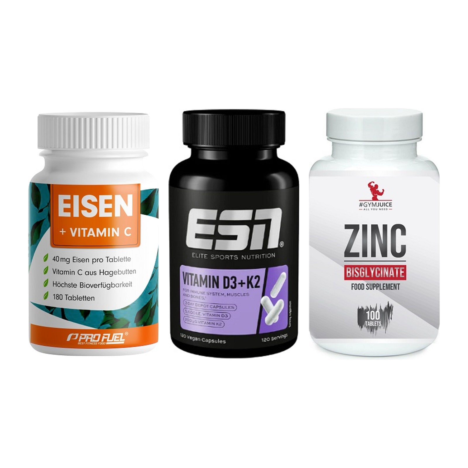 Immun-Set: ProFuel EISEN + ESN Vitamin D3 + #GYMJUICE ZINC – alle enthaltenen Artikel