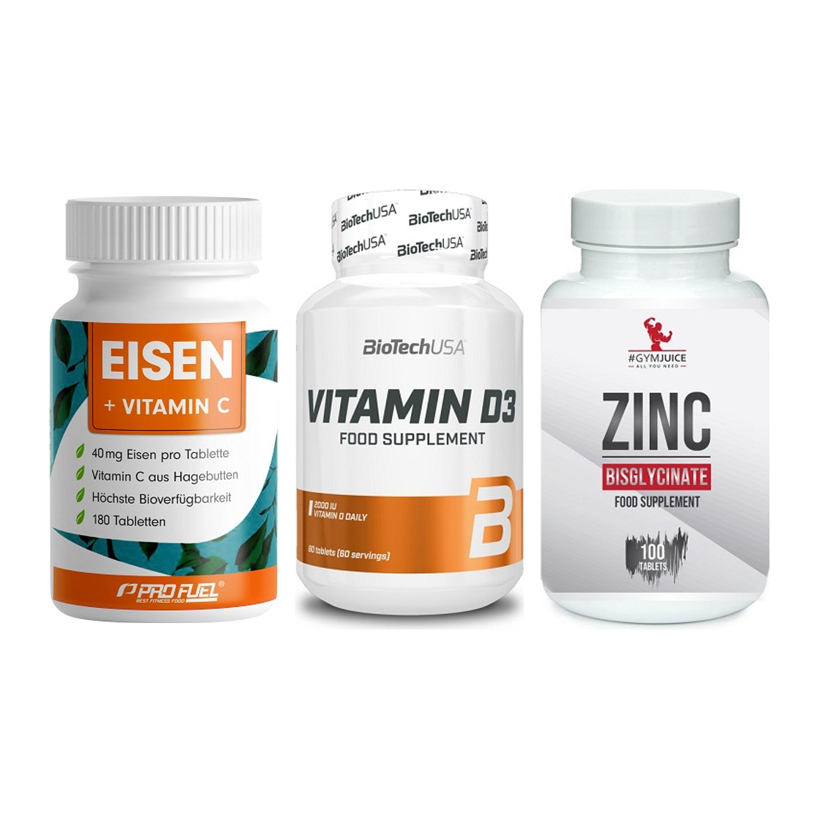 Immun-Set: ProFuel EISEN + BioTech Vitamin + #GYMJUICE ZINC – alle enthaltenen Artikel