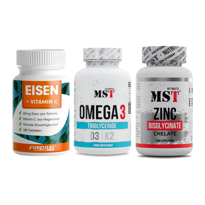Immun-Set: ProFuel EISEN + MST Omega 3 500 + MST Zinc Chelate – alle enthaltenen Artikel