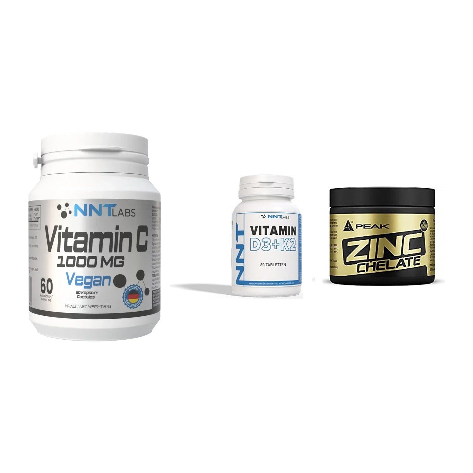 Immun-Set: NNT Vitamin C + NNT Vitamin D3+K2 + Peak Zink Chelat – alle enthaltenen Artikel