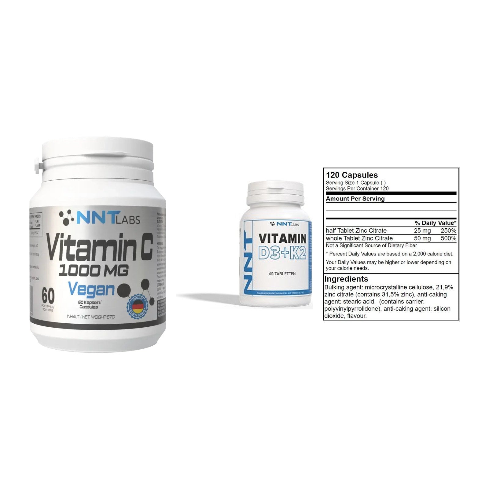 Immun-Set: NNT Vitamin C + NNT Vitamin D3+K2 + GN Zinc Citrate – alle enthaltenen Artikel