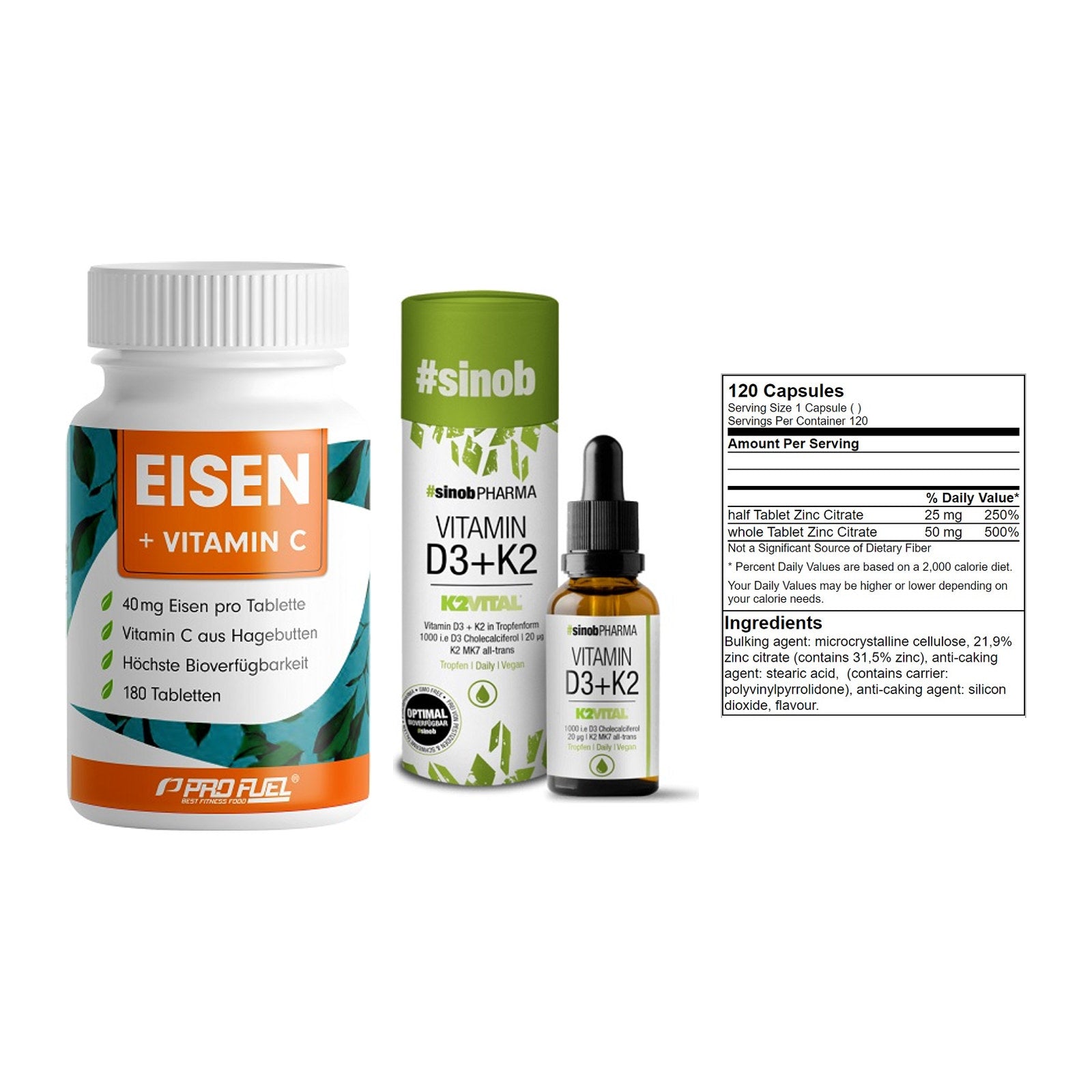 Immun-Set: ProFuel EISEN + Sinob Vitamin D3 + GN Zinc Citrate – alle enthaltenen Artikel