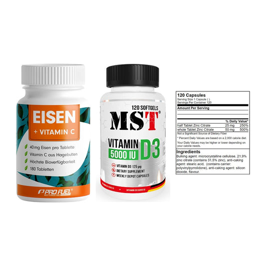 Immun-Set: ProFuel EISEN + MST Vitamin D3 + GN Zinc Citrate – alle enthaltenen Artikel