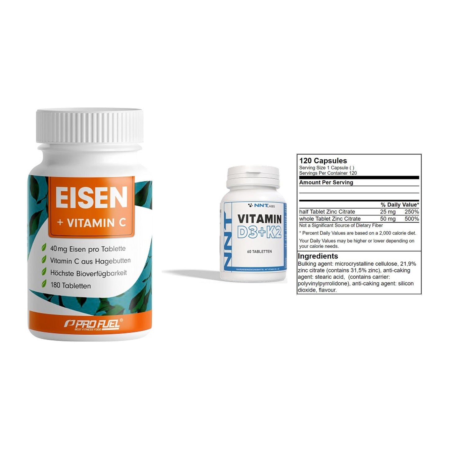 Immun-Set: ProFuel EISEN + NNT Vitamin D3+K2 + GN Zinc Citrate – alle enthaltenen Artikel