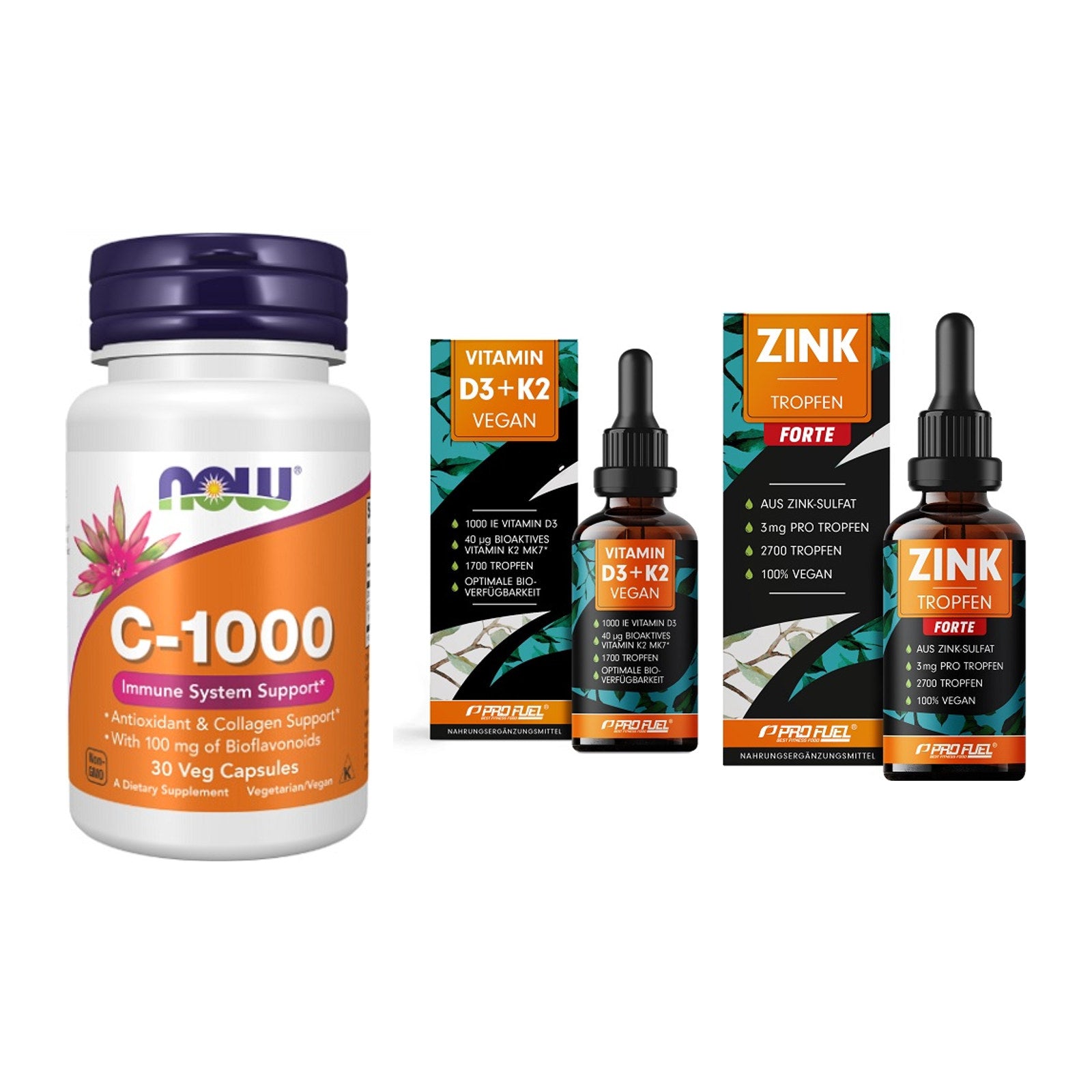 Immun-Set: Now Foods Vitamin + ProFuel Vitamin + ProFuel Zink – alle enthaltenen Artikel