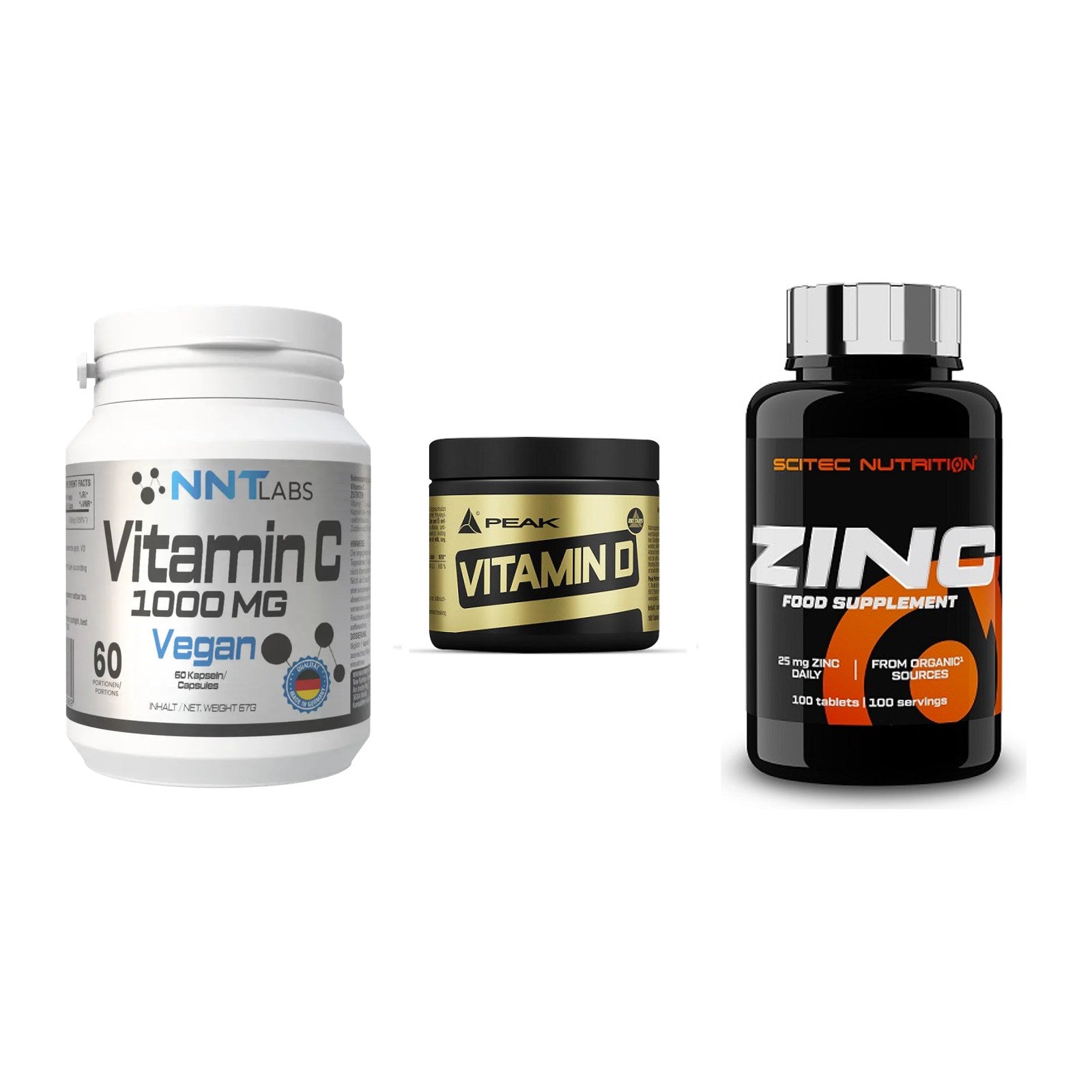 Immun-Set: NNT Vitamin C + Peak Vitamin D + Scitec Zinc – alle enthaltenen Artikel