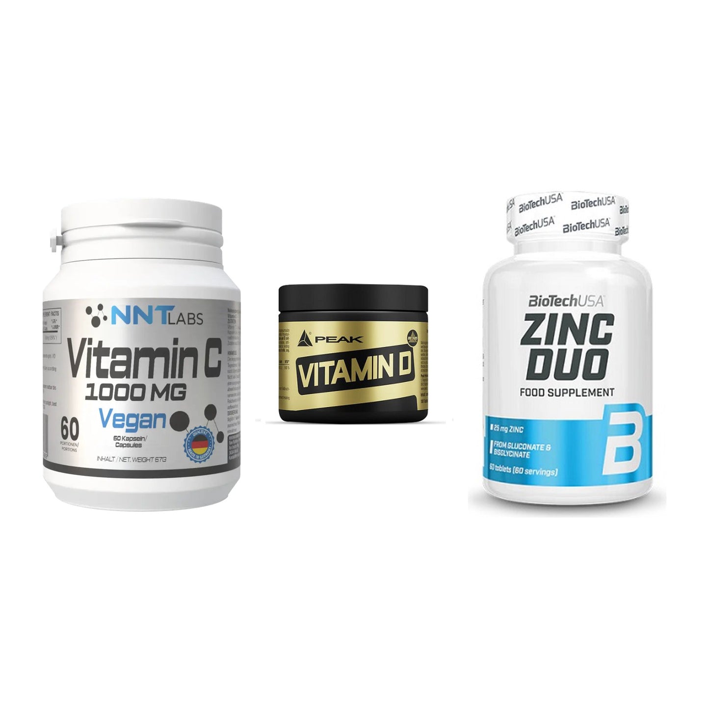 Immun-Set: NNT Vitamin C + Peak Vitamin D + BioTech Zinc Duo – alle enthaltenen Artikel