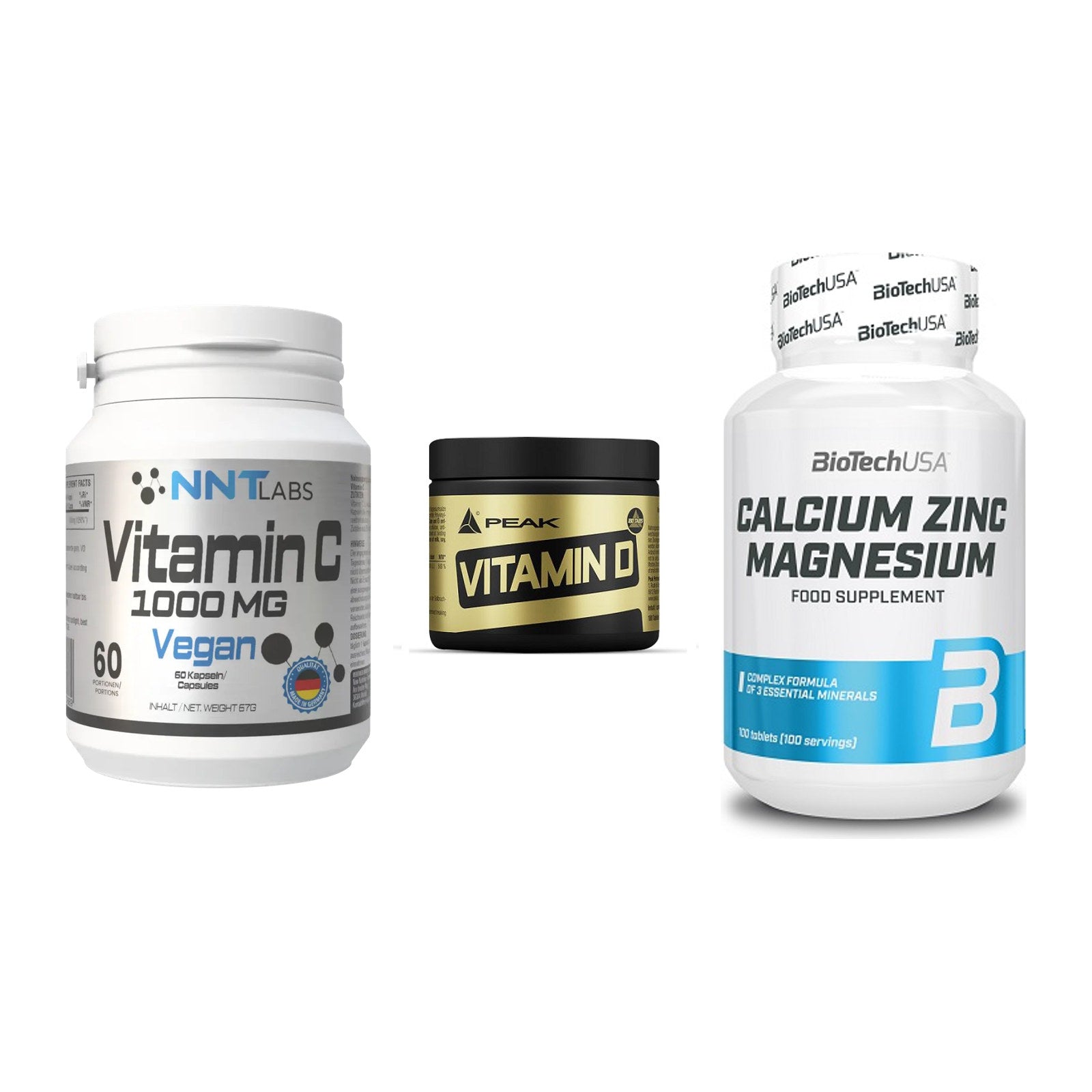 Immun-Set: NNT Vitamin C + Peak Vitamin D + BioTech Calcium – alle enthaltenen Artikel