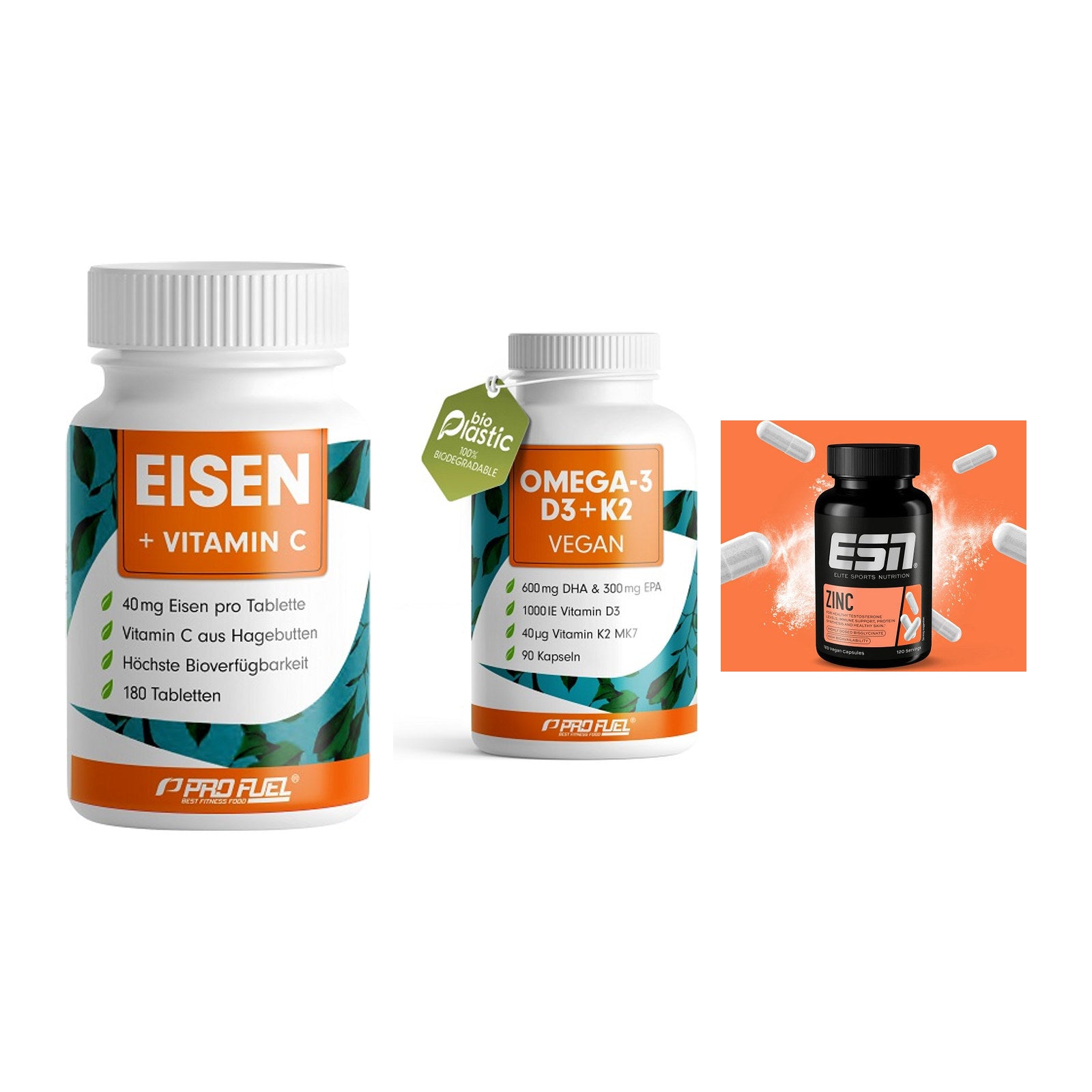 Immun-Set: ProFuel EISEN + ProFuel Omega 3 + ESN Zinc – alle enthaltenen Artikel