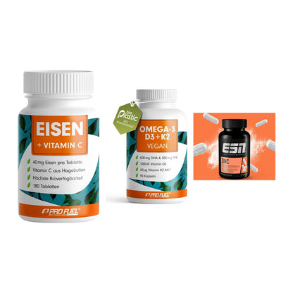 Immun-Set: ProFuel EISEN + ProFuel Omega 3 + ESN Zinc – alle enthaltenen Artikel