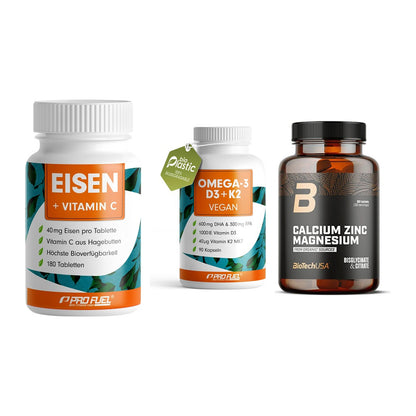 Immun-Set: ProFuel EISEN + ProFuel Omega 3 + BioTech Calcium – alle enthaltenen Artikel