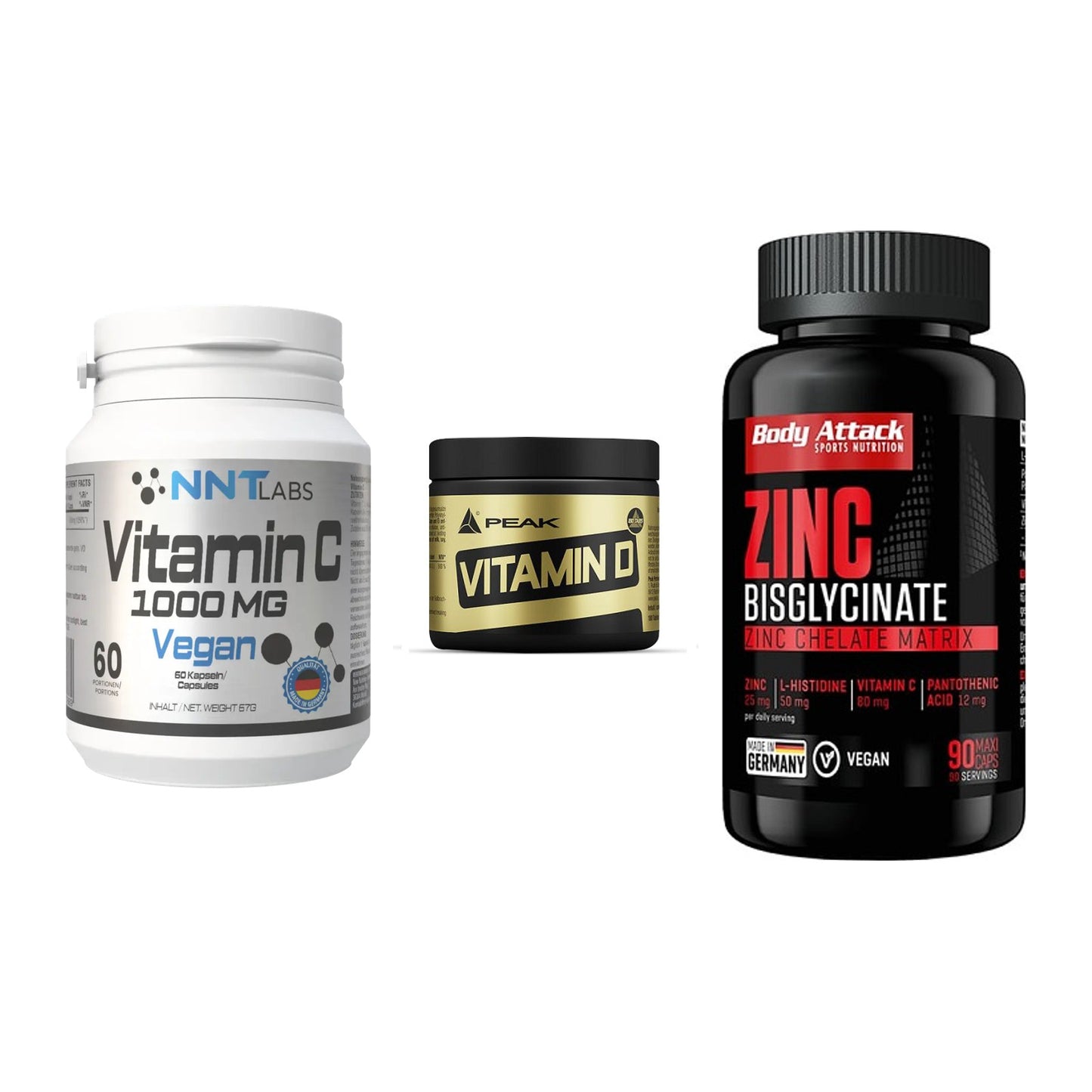 Immun-Set: NNT Vitamin C + Peak Vitamin D + Body Attack Zink – alle enthaltenen Artikel