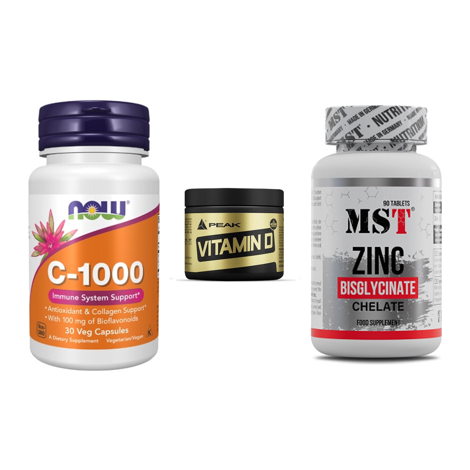 Immun-Set: Now Foods Vitamin + Peak Vitamin D + MST Zinc Chelate – alle enthaltenen Artikel
