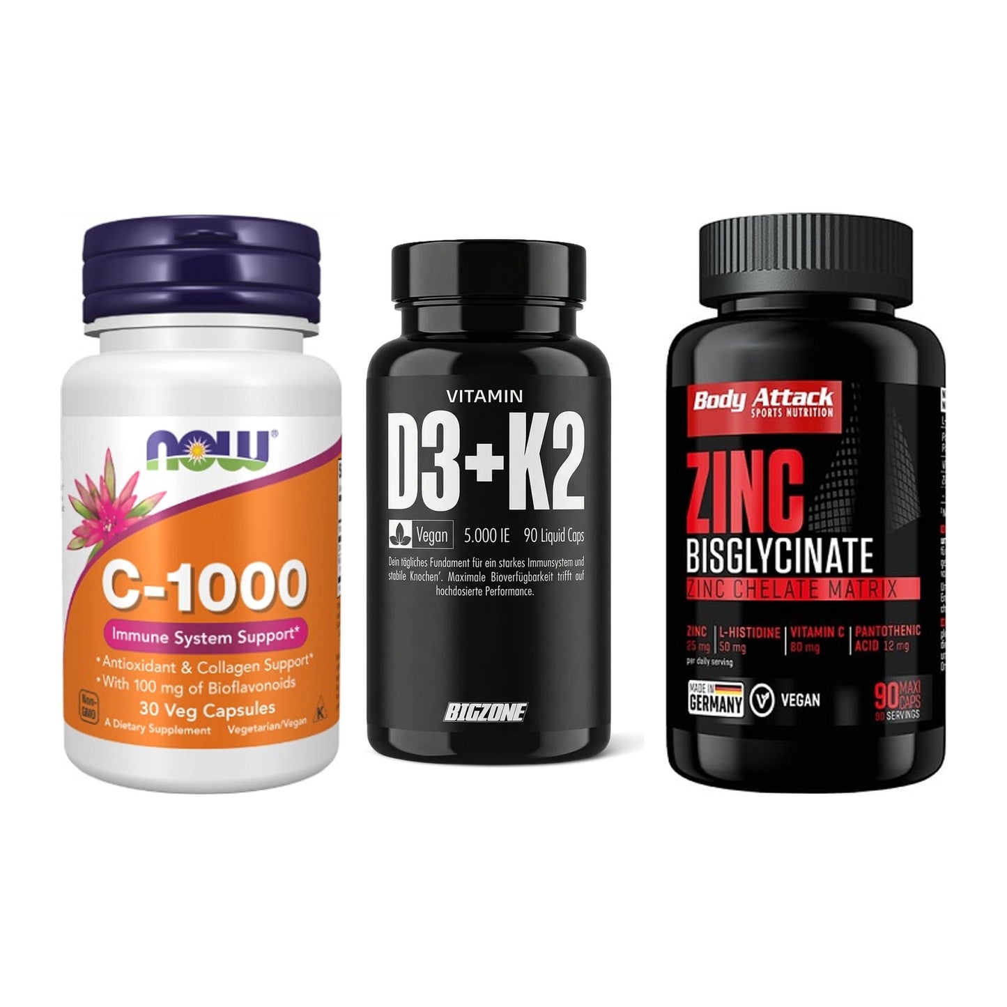 Immun-Set: Now Foods Vitamin + Big Zone Vitamin + Body Attack Zink – alle enthaltenen Artikel