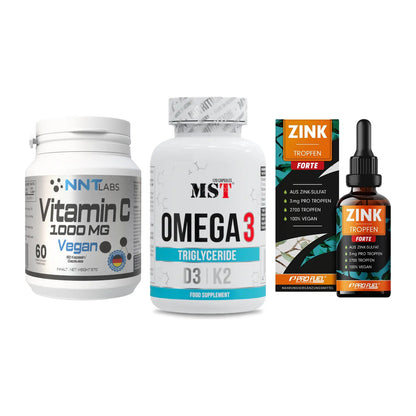 Immun-Set: NNT Vitamin C + MST Omega 3 500 + ProFuel Zink – alle enthaltenen Artikel
