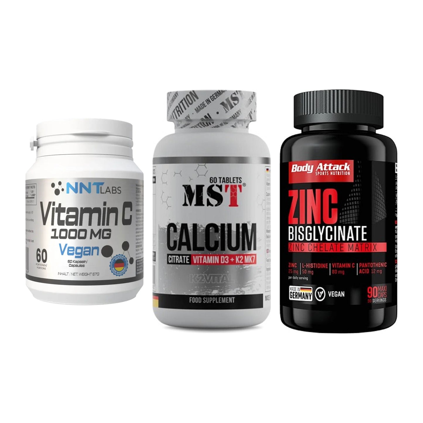 Immun-Set: NNT Vitamin C + MST Calcium + Body Attack Zink – alle enthaltenen Artikel