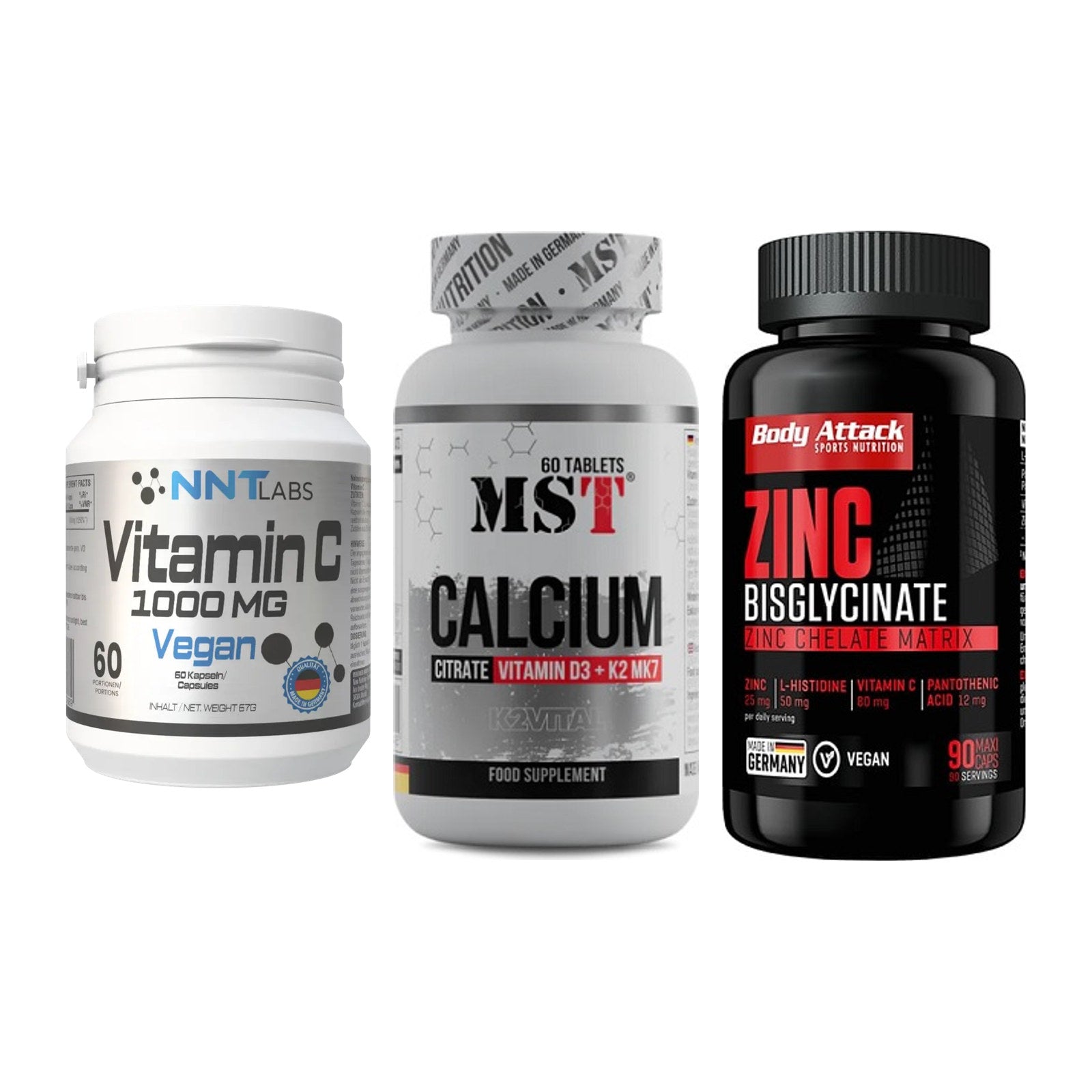 Immun-Set: NNT Vitamin C + MST Calcium + Body Attack Zink – alle enthaltenen Artikel