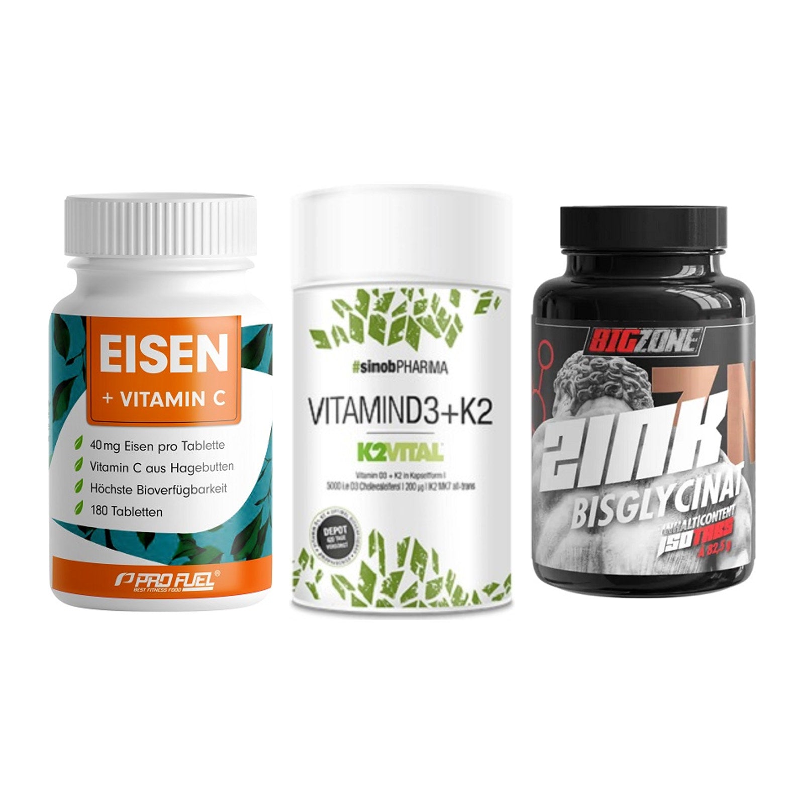 Immun-Set: ProFuel EISEN + Sinob Vitamin D3 + Big Zone Zink – alle enthaltenen Artikel
