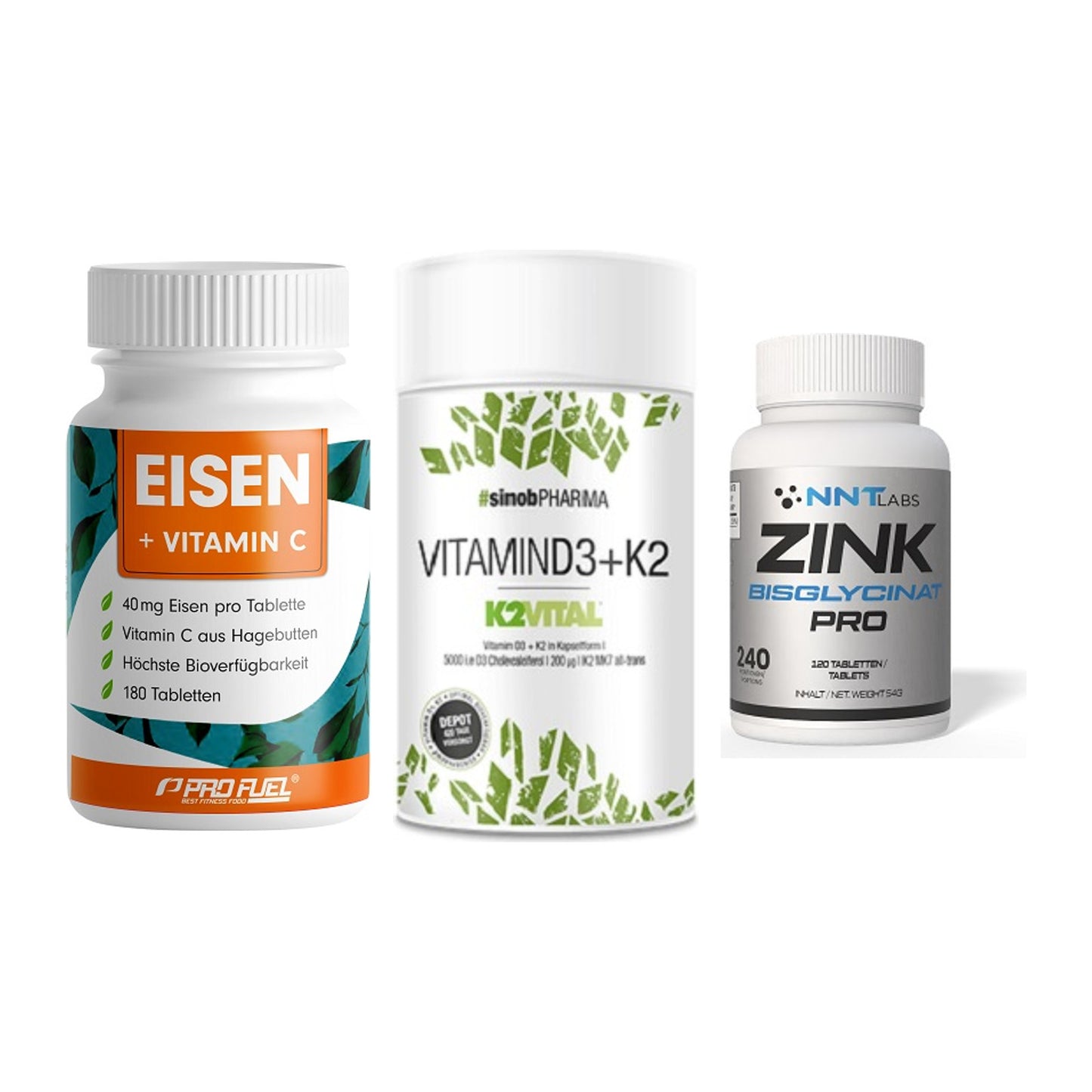 Immun-Set: ProFuel EISEN + Sinob Vitamin D3 + NNT Zink 50mg – alle enthaltenen Artikel