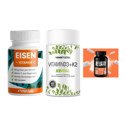 Immun-Set: ProFuel EISEN + Sinob Vitamin D3 + ESN Zinc – alle enthaltenen Artikel