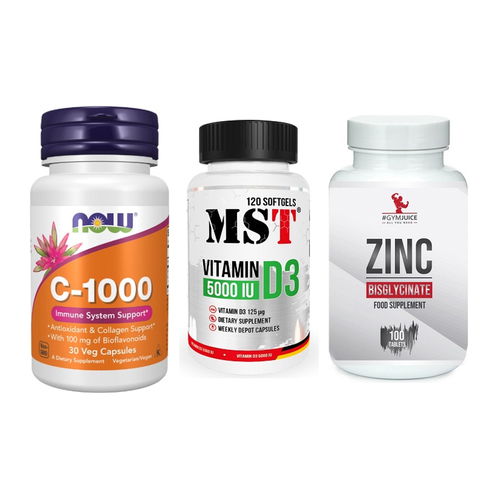 Immun-Set: Now Foods Vitamin + MST Vitamin D3 + #GYMJUICE ZINC – alle enthaltenen Artikel