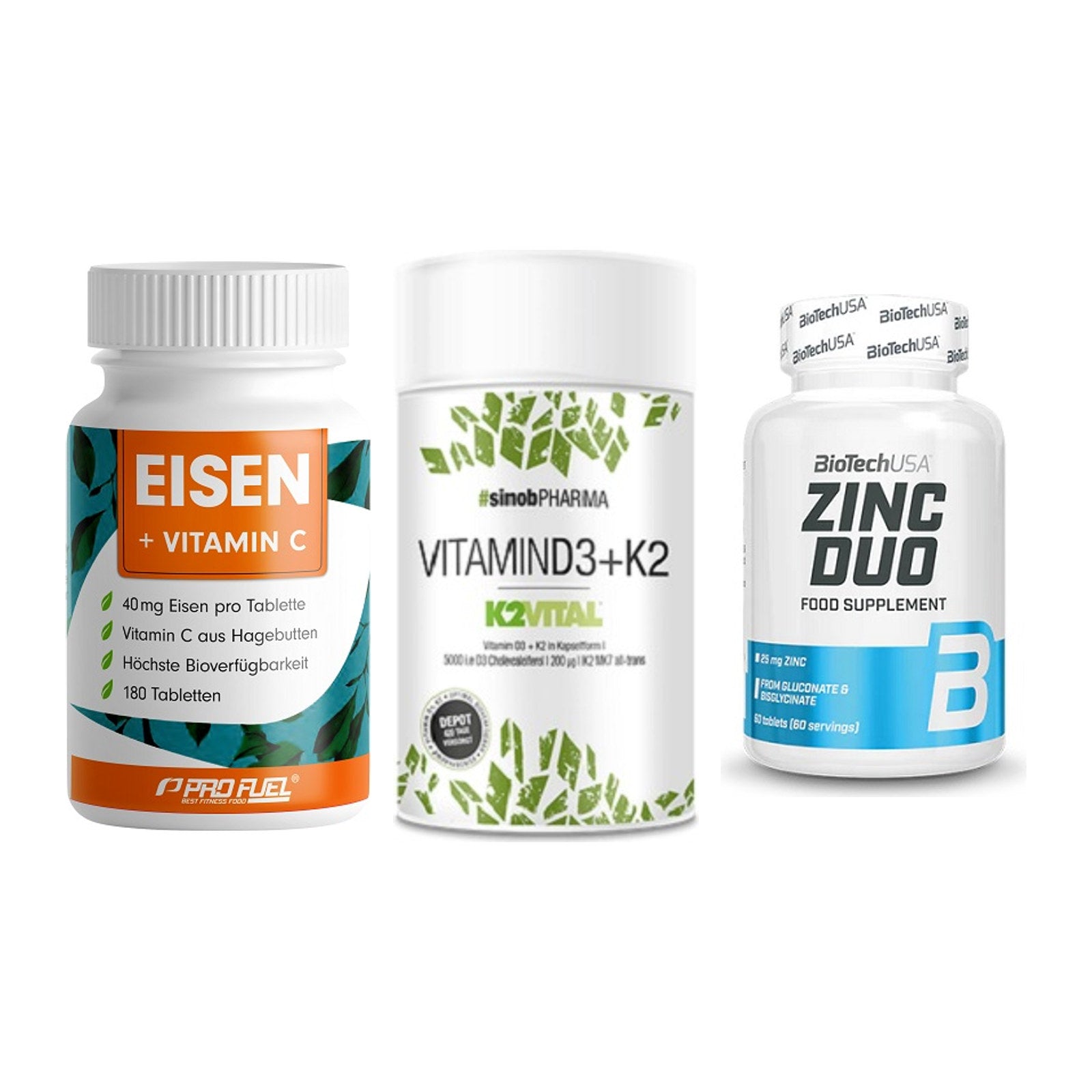 Immun-Set: ProFuel EISEN + Sinob Vitamin D3 + BioTech Zinc Duo – alle enthaltenen Artikel