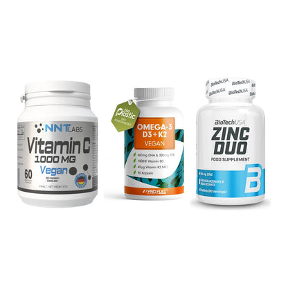 Immun-Set: NNT Vitamin C + ProFuel Omega 3 + BioTech Zinc Duo – alle enthaltenen Artikel