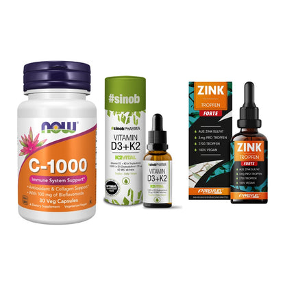 Immun-Set: Now Foods Vitamin + Sinob Vitamin D3 + ProFuel Zink – alle enthaltenen Artikel