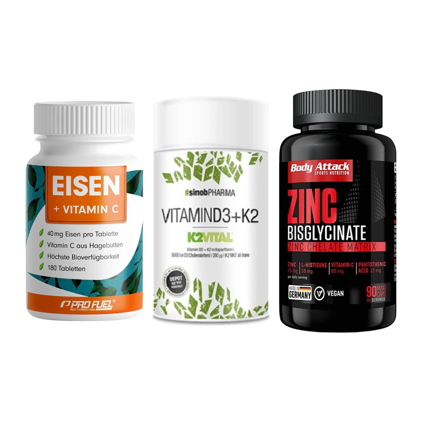 Immun-Set: ProFuel EISEN + Sinob Vitamin D3 + Body Attack Zink – alle enthaltenen Artikel