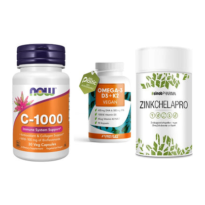 Immun-Set: Now Foods Vitamin + ProFuel Omega 3 + Sinob Zink – alle enthaltenen Artikel