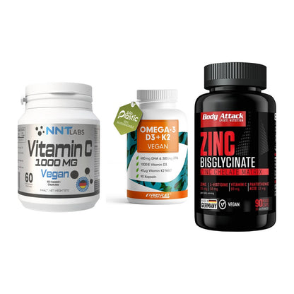 Immun-Set: NNT Vitamin C + ProFuel Omega 3 + Body Attack Zink – alle enthaltenen Artikel