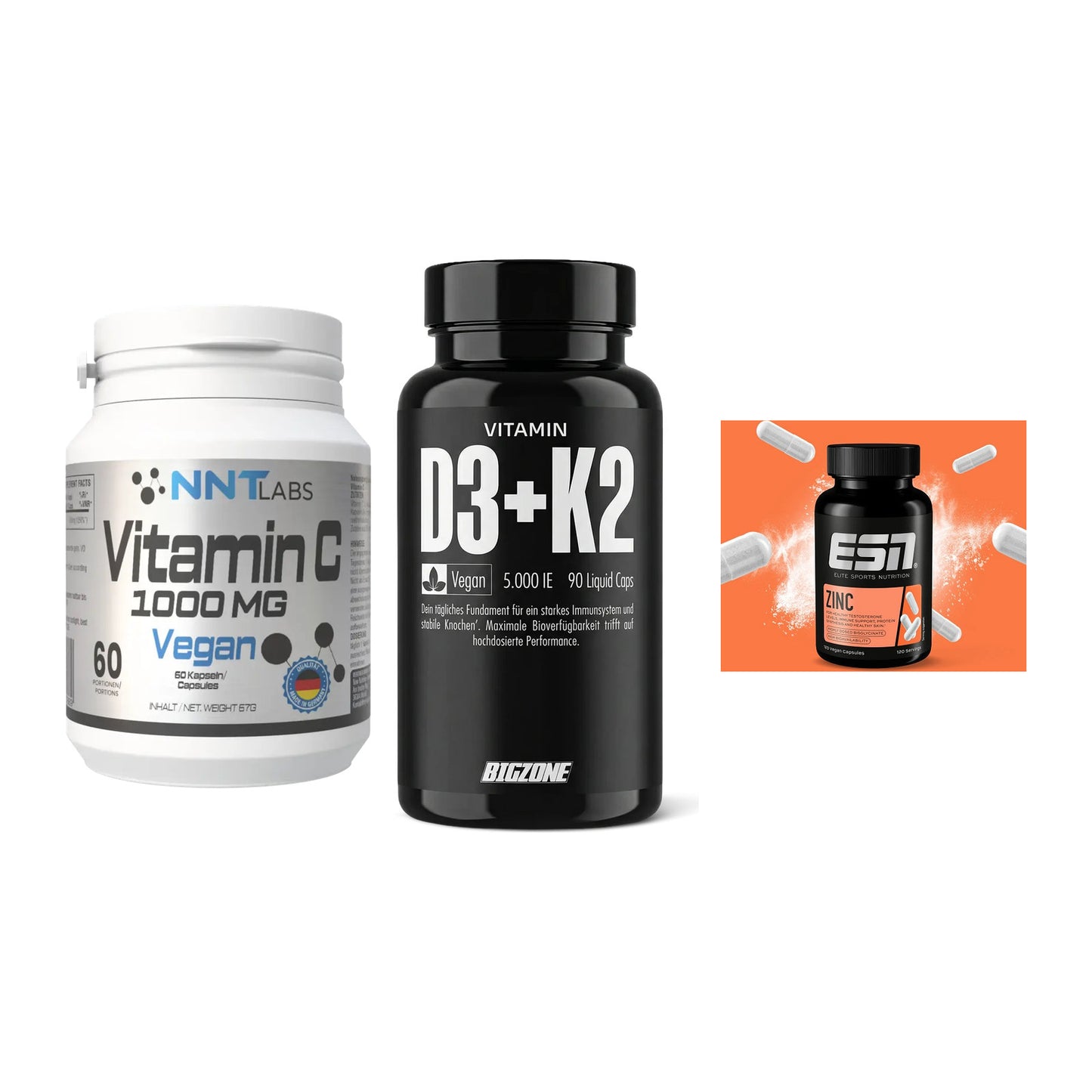 Immun-Set: NNT Vitamin C 1000 mg + Big Zone Vitamin D3 + K2 + ESN Zinc – alle enthaltenen Artikel