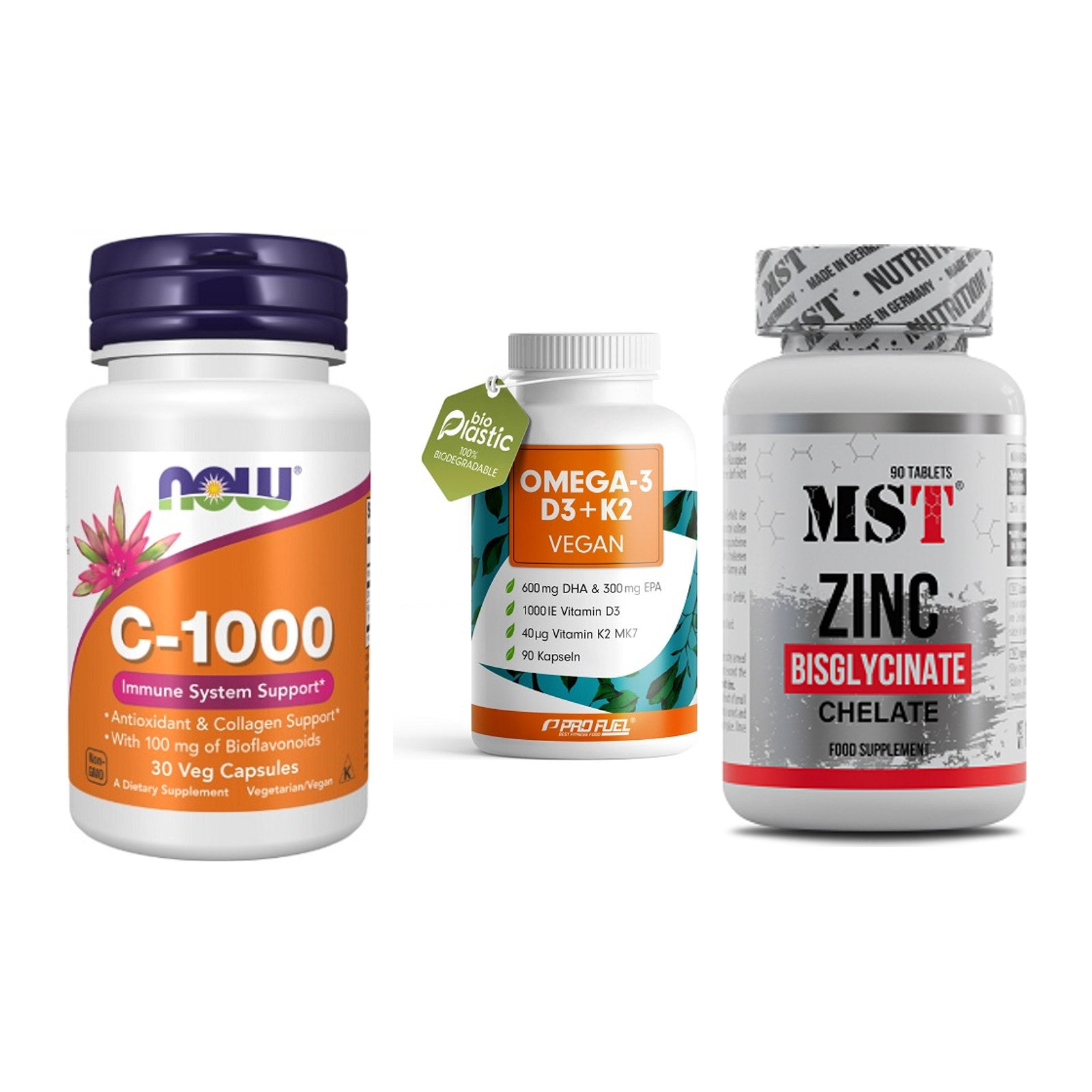 Immun-Set: Now Foods Vitamin + ProFuel Omega 3 + MST Zinc Chelate – alle enthaltenen Artikel