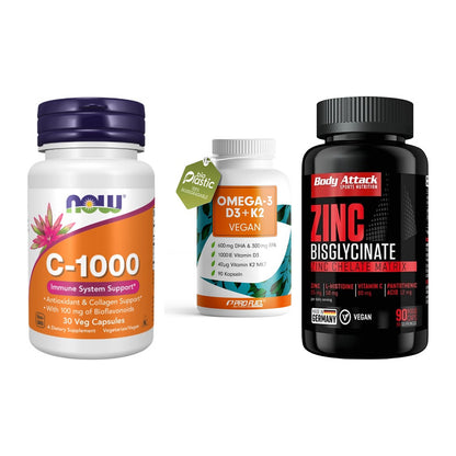 Immun-Set: Now Foods Vitamin + ProFuel Omega 3 + Body Attack Zink – alle enthaltenen Artikel