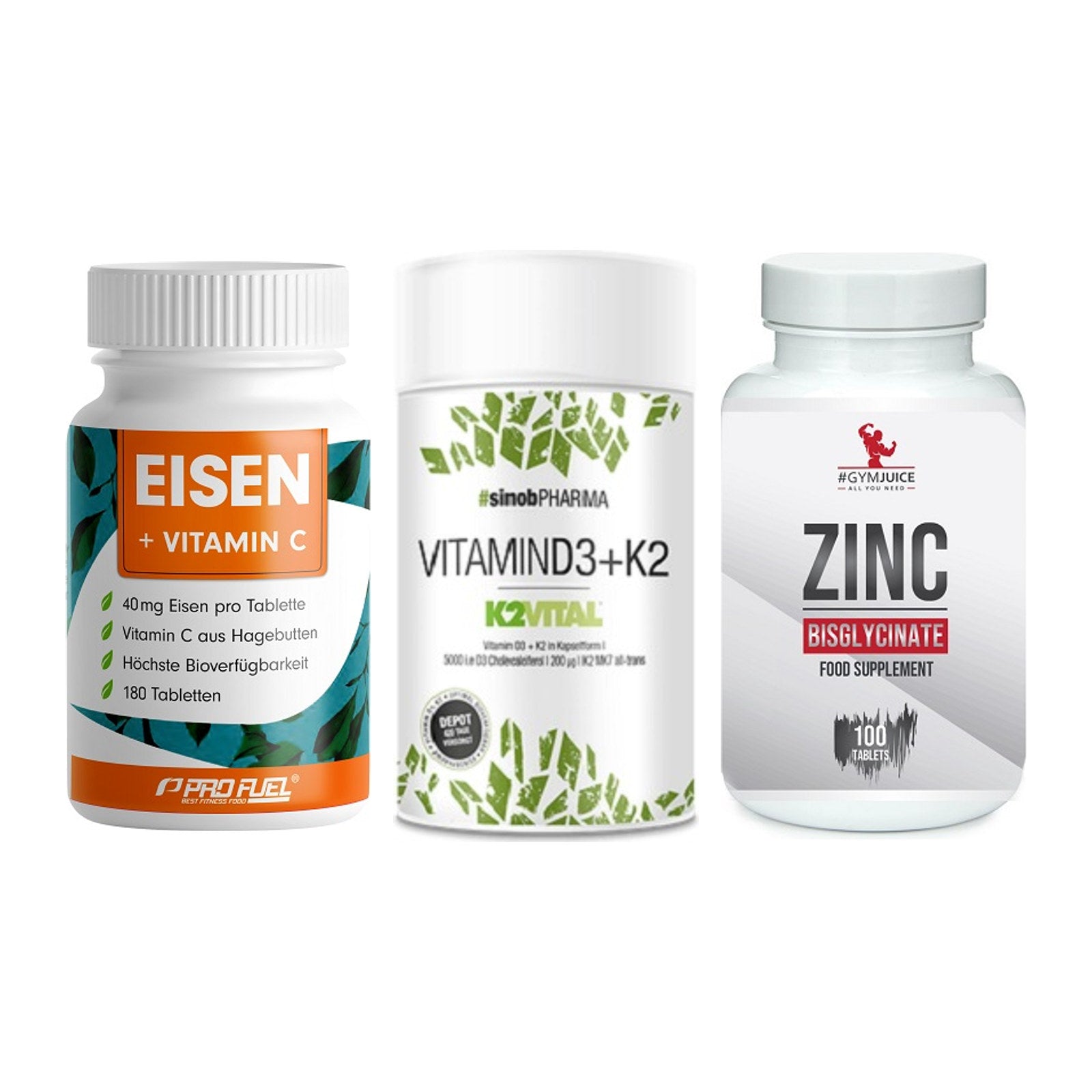 Immun-Set: ProFuel EISEN + Sinob Vitamin D3 + #GYMJUICE ZINC – alle enthaltenen Artikel