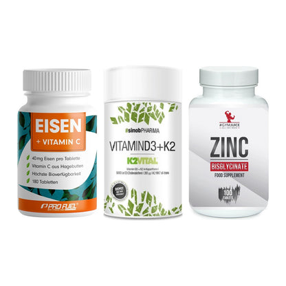 Immun-Set: ProFuel EISEN + Sinob Vitamin D3 + #GYMJUICE ZINC – alle enthaltenen Artikel
