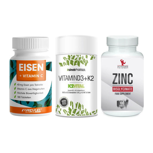 Immun-Set: ProFuel EISEN + Sinob Vitamin D3 + #GYMJUICE ZINC – alle enthaltenen Artikel
