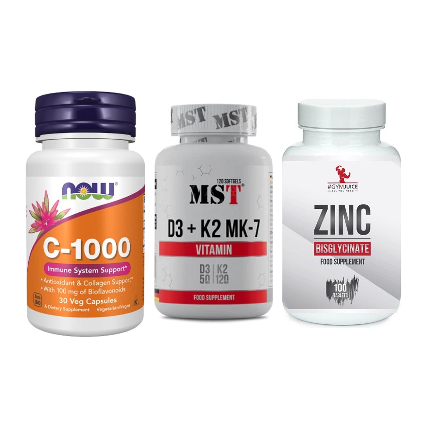 Immun-Set: Now Foods Vitamin + MST Vitamin D3 + #GYMJUICE ZINC – alle enthaltenen Artikel