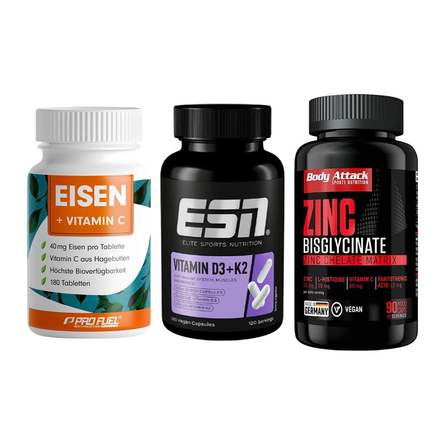 Immun-Set: ProFuel EISEN + ESN Vitamin D3 + Body Attack Zink – alle enthaltenen Artikel