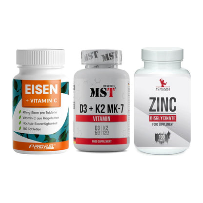 Immun-Set: ProFuel EISEN + MST Vitamin D3 + #GYMJUICE ZINC – alle enthaltenen Artikel