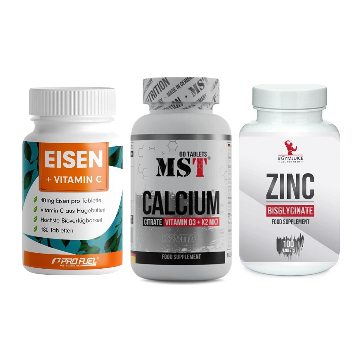 Immun-Set: ProFuel EISEN + MST Calcium + #GYMJUICE ZINC – alle enthaltenen Artikel